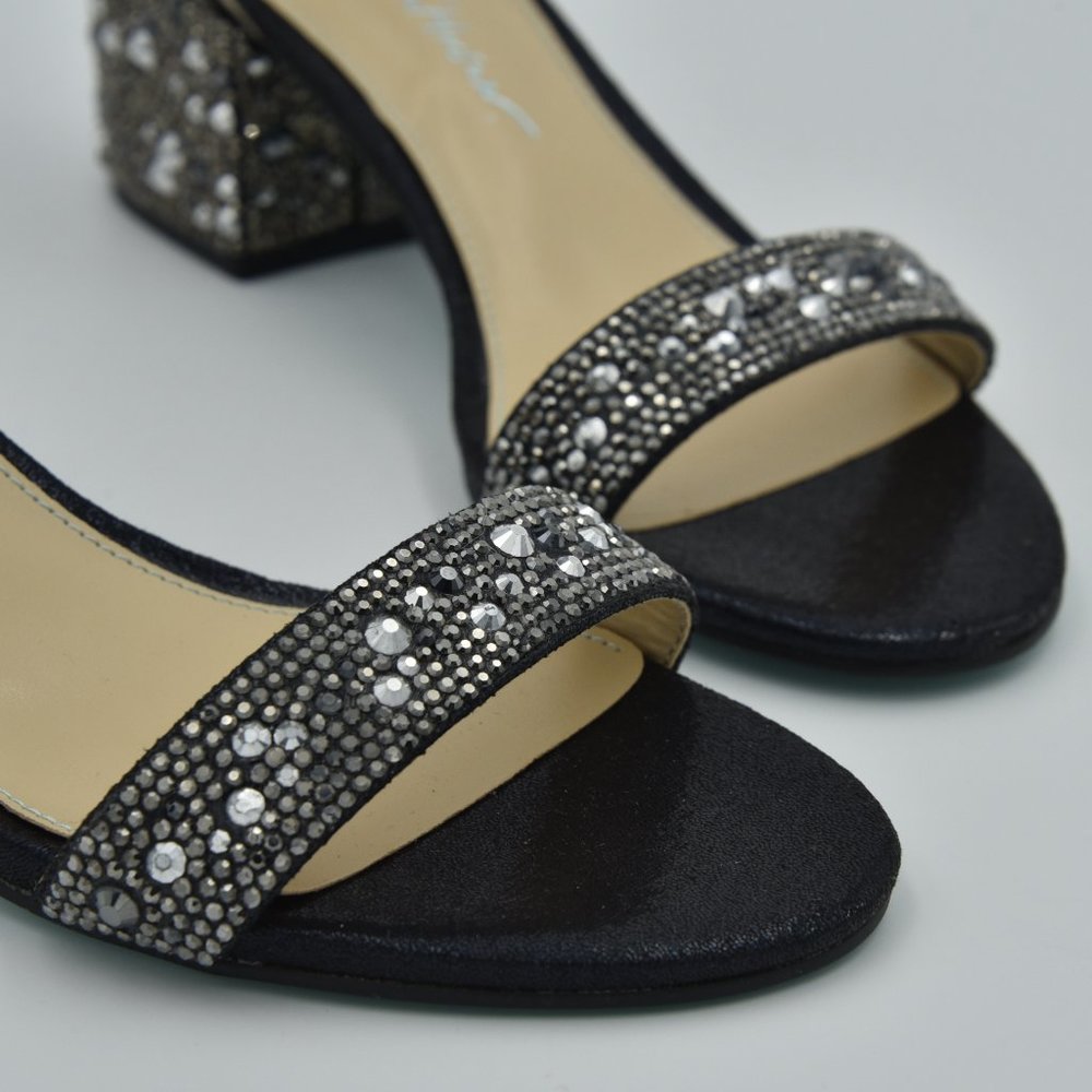 Betsey Johnson Mari Block Heel Sandals, Black, Rhinestones, Women's Size 6 Wide - Picture 2 of 13